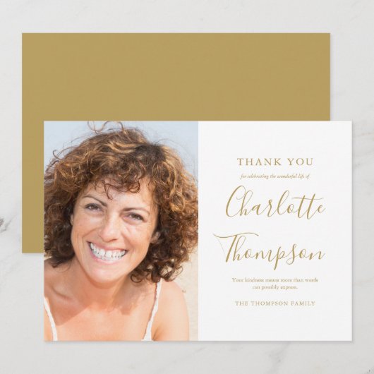 Elegante gouden rouwfoto dankkaart bedankkaart (Voorkant / Achterkant)