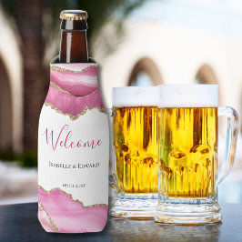 Elegante gouden roze agaat steen bruiloft gast gun flesjeskoeler