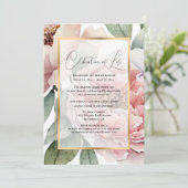 Elegante Gouden Roze Bloemen Foto Viering van het  Kaart (Staand voorkant)