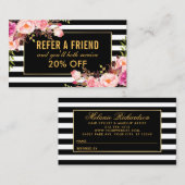 Elegante gouden roze bloemen gestreepte verwijzing visitekaartje (Voorkant / Achterkant)