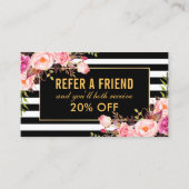 Elegante gouden roze bloemen gestreepte verwijzing visitekaartje (Voorkant)