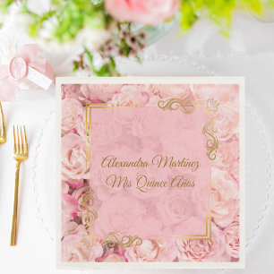 Elegante gouden roze bloemen Quinceañera Servet