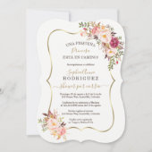 Elegante Gouden Roze Bloemige Baby Shower Per Post Kaart (Voorkant)