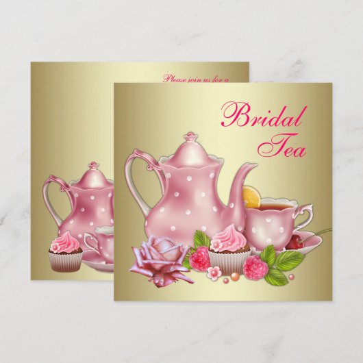 Elegante gouden roze bruids thee partij kaart (Voorkant / Achterkant)