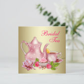 Elegante gouden roze bruids thee partij kaart (Staand voorkant)