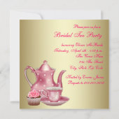 Elegante gouden roze bruids thee partij kaart (Achterkant)