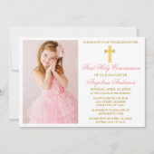 Elegante gouden roze eerste communie foto kaart (Voorkant)