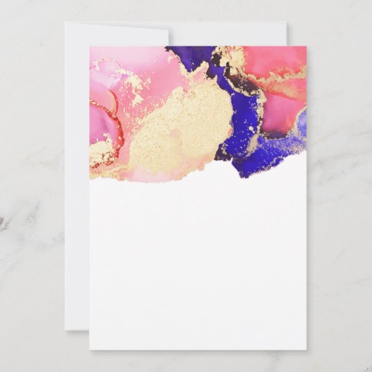 Elegante gouden roze en paarse inktwaste bruiloft kaart (Achterkant)