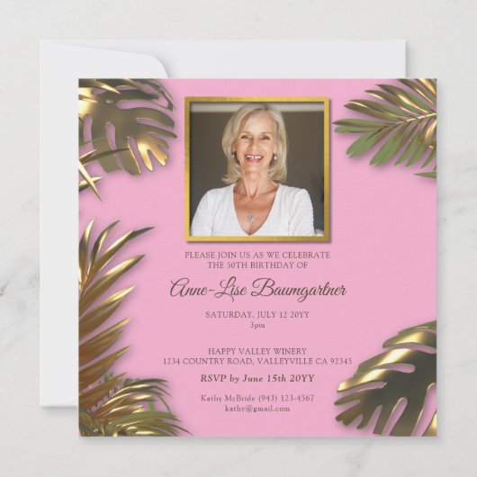 Elegante gouden roze foto 50 fantastische verjaard kaart (Achterkant)