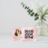 Elegante Gouden Roze Glitter QR Code Moderne foto Visitekaartje (Staand voorkant)