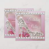 Elegante gouden roze hoge hak schoen verjaardagsfe kaart (Voorkant / Achterkant)