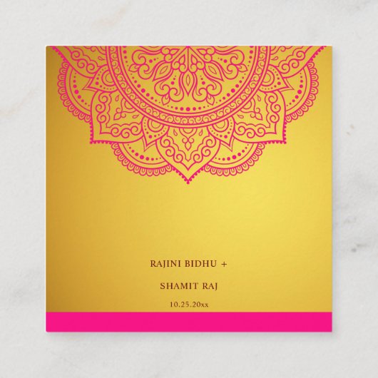 Elegante Gouden Roze Mandala & Indiase Trouw-RSVP Informatiekaartje (Achterkant)