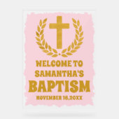 Elegante gouden roze meisje doop welkom Frosted Acryl Bord (Voorkant)