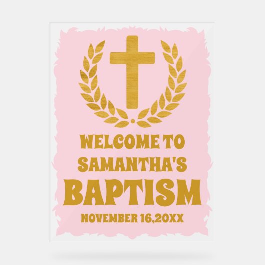 Elegante gouden roze meisje doop welkom Frosted Acryl Bord (Voorkant)