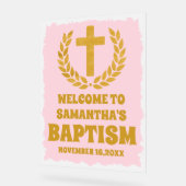 Elegante gouden roze meisje doop welkom Frosted Acryl Bord (Hoek)