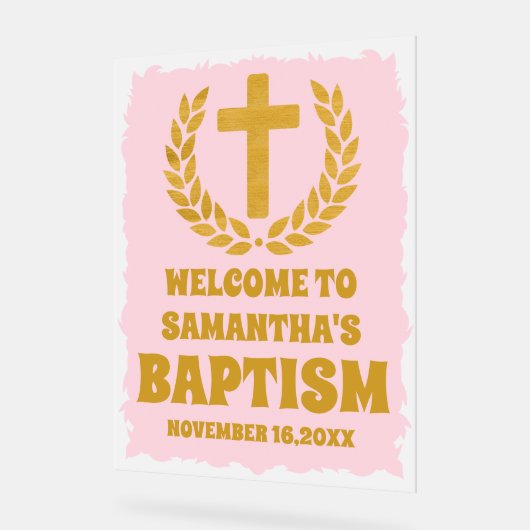 Elegante gouden roze meisje doop welkom Frosted Acryl Bord (Hoek)