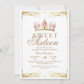 Elegante Gouden & Roze Sweet 16 Kroon Verjaardagsf Kaart (Voorkant)
