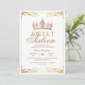 Elegante Gouden & Roze Sweet 16 Kroon Verjaardagsf Kaart (Staand voorkant)