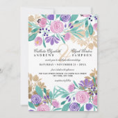 Elegante gouden roze violette bloem Waterverf brui Kaart (Voorkant)