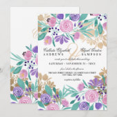 Elegante gouden roze violette bloem Waterverf brui Kaart (Voorkant / Achterkant)