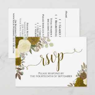 Elegante Gouden Rozen Bloemrijke Kalligrafie Trouw RSVP Kaartje