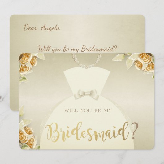 Elegante, gouden rozen, bruidsjurk bruidsmeisje ka kaart (Voorkant / Achterkant)