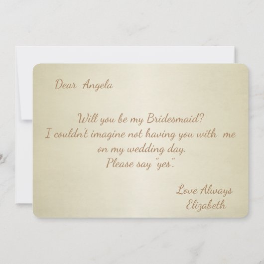 Elegante, gouden rozen, bruidsjurk bruidsmeisje ka kaart (Achterkant)