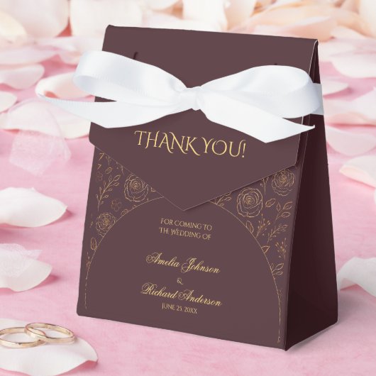 Elegante Gouden Rozen Chocolade Bruine Bruiloft Bedankdoosjes (Huwelijk)
