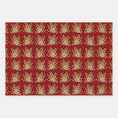 Elegante gouden rozen en bladeren patroon rood inpakpapier vel (Voorkant 3)