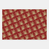 Elegante gouden rozen en bladeren patroon rood inpakpapier vel (Voorkant 2)