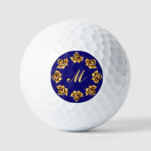 Elegante gouden rozen op koningsblauw, Monogram Golfballen (Voorkant)