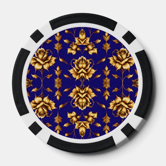 Elegante gouden rozen op koningsblauw, Monogram Poker Chips (Achterkant)