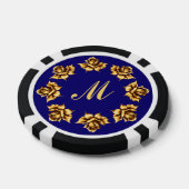 Elegante gouden rozen op koningsblauw, Monogram Poker Chips (Enkel)
