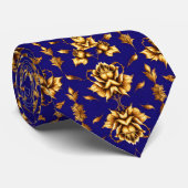 Elegante gouden rozen op koningsblauw stropdas (Opgerold)