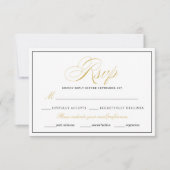 Elegante gouden RSVP-kaart met zwarte rand op wit RSVP Kaartje (Voorkant)
