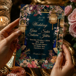 Elegante Gouden Sakura Bloemige Trouwuitnodiging Folie Uitnodiging