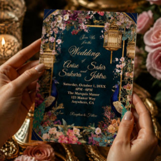 Elegante Gouden Sakura Bloemige Trouwuitnodiging Folie Uitnodiging