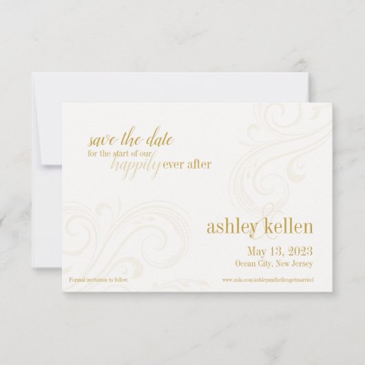 Elegante gouden save-the-date, Caroline Wedding Save The Date (Voorkant)