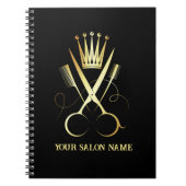 Elegante Gouden Schaar & Zwarte Afspraken Salon Notitieboek (Voorkant)