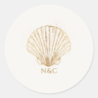 Elegante gouden schelp namen initialen bruiloft ronde sticker