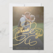 Elegante gouden schrift 2 foto's bruiloft bedankkaart (Voorkant)