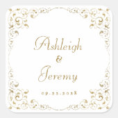Elegante gouden schrift blad bruiloft vierkante sticker (Voorkant)