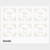 Elegante gouden schrift blad bruiloft vierkante sticker (Vel)