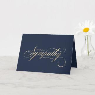 Elegante Gouden Schrift Blauwe Condoleance Sympath Kaart