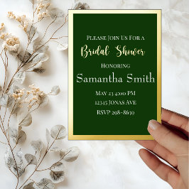 Elegante Gouden Schrift & Frame op Groene Bruiloft Folie Uitnodiging
