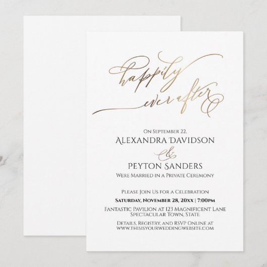 Elegante Gouden Schrift Happily Ever After Ontvang Kaart (Voorkant / Achterkant)