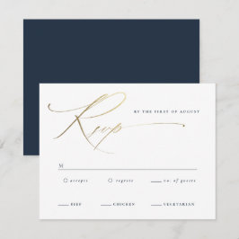 Elegante gouden schrift marineblauwe trouw RSVP kaartje