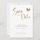 Elegante Gouden Schrift met Glitter Vlinder Bruilo Save The Date (Voorkant)