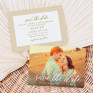 Elegante Gouden Schrift Twee Foto Bruiloft Save The Date