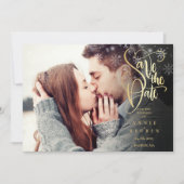 Elegante gouden schrift wintervlokken foto save the date (Voorkant)